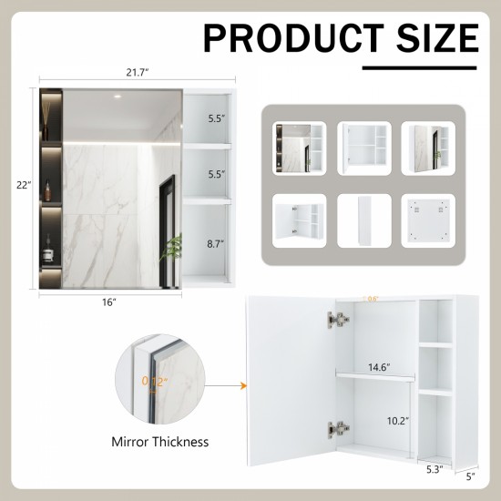 A white MDF material mirror cabinet, bathroom mirror, and a separate wall mounted bathroom mirror for storage and space saving.