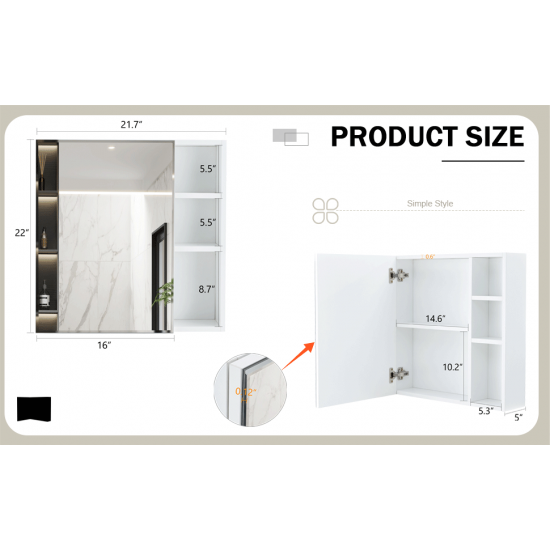 A white MDF material mirror cabinet, bathroom mirror, and a separate wall mounted bathroom mirror for storage and space saving.