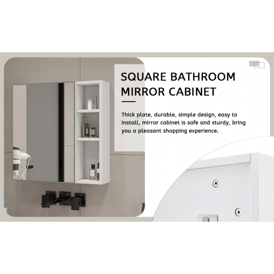 A white MDF material mirror cabinet, bathroom mirror, and a separate wall mounted bathroom mirror for storage and space saving.