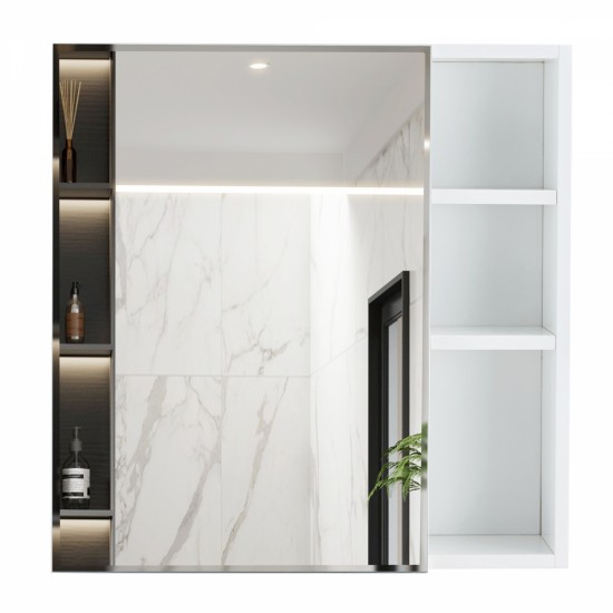 A white MDF material mirror cabinet, bathroom mirror, and a separate wall mounted bathroom mirror for storage and space saving.