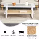 Modern minimalist white double layered solid wood coffee table. Glass tabletop, imitation rattan edge table. Rectangular table suitable for living room, dining room, and bedroom Modern minimalist white double layered solid wood coffee table. Glass tabletop, imitation rattan edge table. Rectangular table suitable for living room, dining room, and bedroom