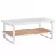 Modern minimalist white double layered solid wood coffee table. Glass tabletop, imitation rattan edge table. Rectangular table suitable for living room, dining room, and bedroom Modern minimalist white double layered solid wood coffee table. Glass tabletop, imitation rattan edge table. Rectangular table suitable for living room, dining room, and bedroom