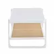 Modern minimalist white double layered solid wood coffee table. Glass tabletop, imitation rattan edge table. Rectangular table suitable for living room, dining room, and bedroom Modern minimalist white double layered solid wood coffee table. Glass tabletop, imitation rattan edge table. Rectangular table suitable for living room, dining room, and bedroom