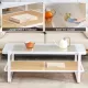 Modern minimalist white double layered solid wood coffee table. Glass tabletop, imitation rattan edge table. Rectangular table suitable for living room, dining room, and bedroom Modern minimalist white double layered solid wood coffee table. Glass tabletop, imitation rattan edge table. Rectangular table suitable for living room, dining room, and bedroom