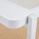 Modern minimalist white double layered solid wood coffee table. Glass tabletop, imitation rattan edge table. Rectangular table suitable for living room, dining room, and bedroom Modern minimalist white double layered solid wood coffee table. Glass tabletop, imitation rattan edge table. Rectangular table suitable for living room, dining room, and bedroom
