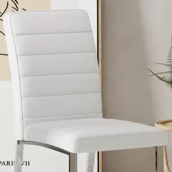 Set of 4 dining chairs, white dining chair set, PU material high backrest seats and sturdy leg chairs, suitable for restaurants, kitchens, living rooms
