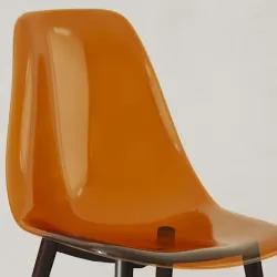 Modern Minimalist Golden Brown Dining Chairs | Armless Crystal Chairs | 4-Piece Set | Black Metal Legs