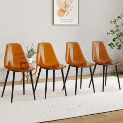 Modern Minimalist Golden Brown Dining Chairs | Armless Crystal Chairs | 4-Piece Set | Black Metal Legs