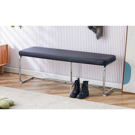 Black leather bench, silver metal legs, shoe changing bench sofa bench dining chair, suitable for bedroom fitting room, storage room, dining room, and living room. ST-005