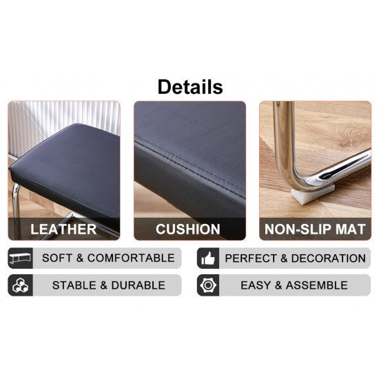 Black leather bench, silver metal legs, shoe changing bench sofa bench dining chair, suitable for bedroom fitting room, storage room, dining room, and living room. ST-005