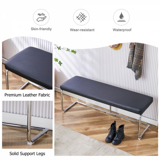 Black leather bench, silver metal legs, shoe changing bench sofa bench dining chair, suitable for bedroom fitting room, storage room, dining room, and living room. ST-005