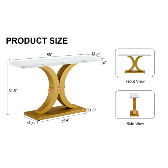 A modern minimalist style foyer table with white tabletop, gold bracket, and bottom plate, enhancing the beauty and artistic atmosphere of the home, suitable for the foyer FXG