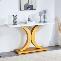 A modern minimalist style foyer table with white tabletop, gold bracket, and bottom plate, enhancing the beauty and artistic atmosphere of the home, suitable for the foyer FXG