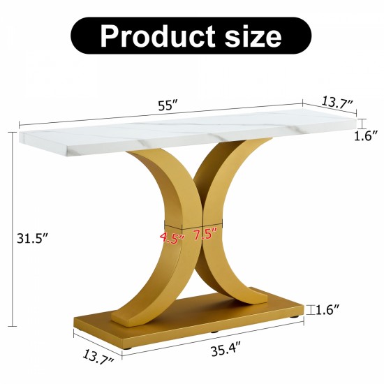 A modern minimalist style foyer table with white tabletop, gold bracket, and bottom plate, enhancing the beauty and artistic atmosphere of the home, suitable for the foyer FXG