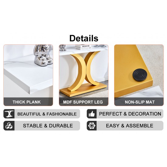 A modern minimalist style foyer table with white tabletop, gold bracket, and bottom plate, enhancing the beauty and artistic atmosphere of the home, suitable for the foyer FXG