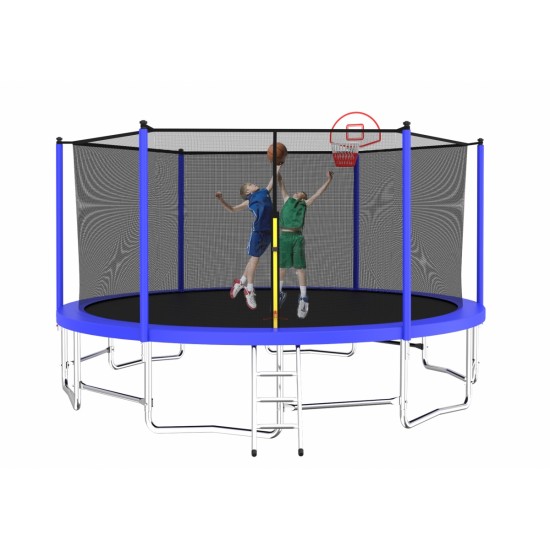16FT Trampoline with Balance Bar & Basketball Hoop&Ball, 1.5MM Thickened Recreational Trampoline for Adults & Kids, ASTM Approved Reinforced Type Outdoor Trampoline with Enclosure Net