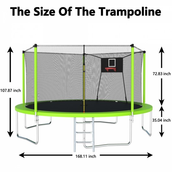 14FT Trampoline for Kids and Adults with Basketball Hoop and Net, Outdoor Recreational Trampolines for Family