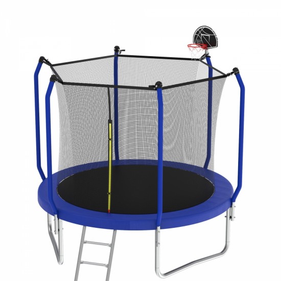 10FT Trampoline with Basketball Hoop, ASTM Approved Reinforced Type Outdoor Trampoline with Enclosure Net