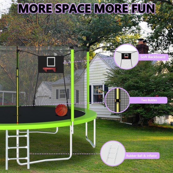 14FT Trampoline for Kids and Adults with Basketball Hoop and Net, Outdoor Recreational Trampolines for Family