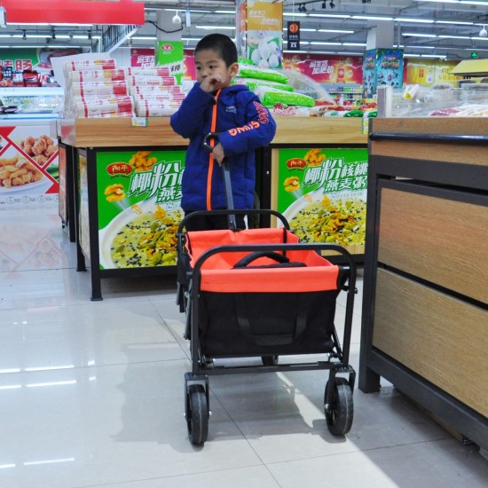 Mini Folding Wagon Garden Shopping Beach Cart （black+yellow）