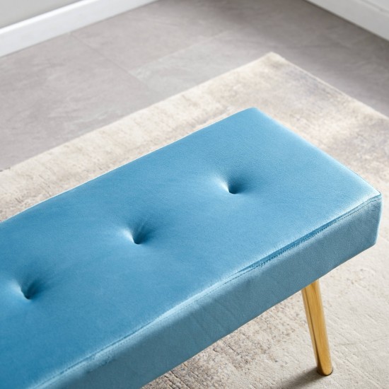 Long Bench Bedroom Bed End Stool Bed Benches Blue Tufted Velvet With Gold Legs