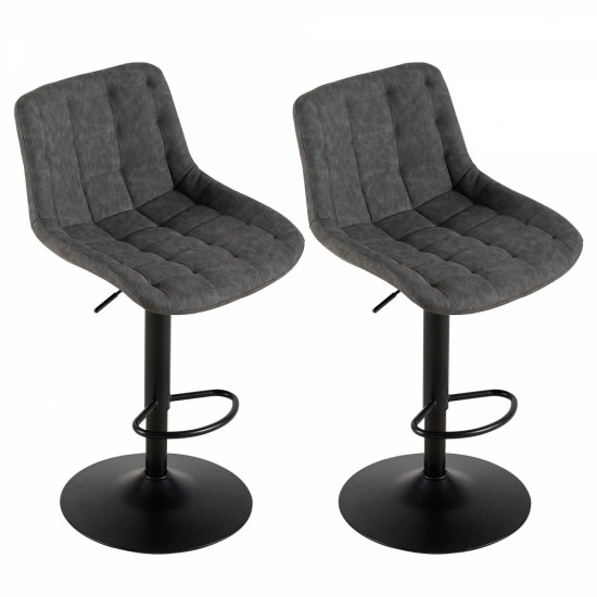 Grey Pu Leather Swivel Adjustable Height Bar Stool Chair For Kitchen(Set of 2)