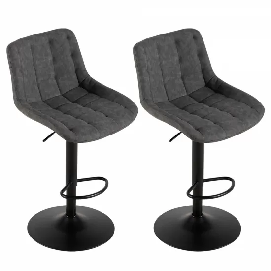 Grey Pu Leather Swivel Adjustable Height Bar Stool Chair For Kitchen(Set of 2) Grey Pu Leather Swivel Adjustable Height Bar Stool Chair For Kitchen(Set of 2)