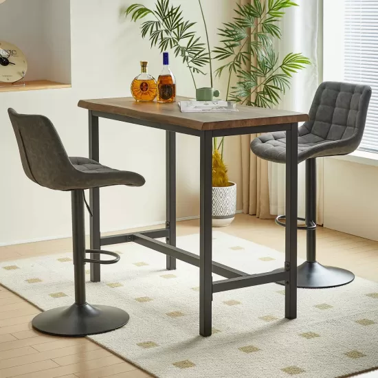Grey Pu Leather Swivel Adjustable Height Bar Stool Chair For Kitchen(Set of 2) Grey Pu Leather Swivel Adjustable Height Bar Stool Chair For Kitchen(Set of 2)
