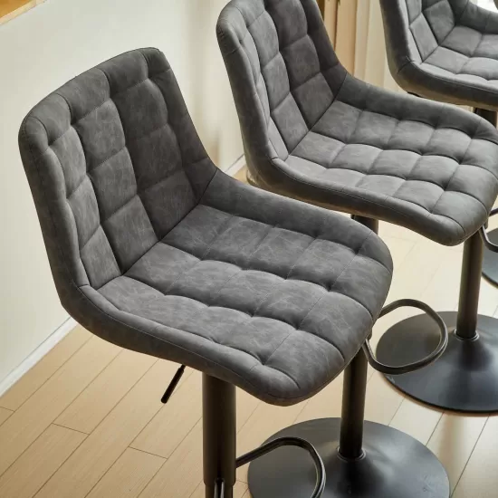 Grey Pu Leather Swivel Adjustable Height Bar Stool Chair For Kitchen(Set of 2) Grey Pu Leather Swivel Adjustable Height Bar Stool Chair For Kitchen(Set of 2)