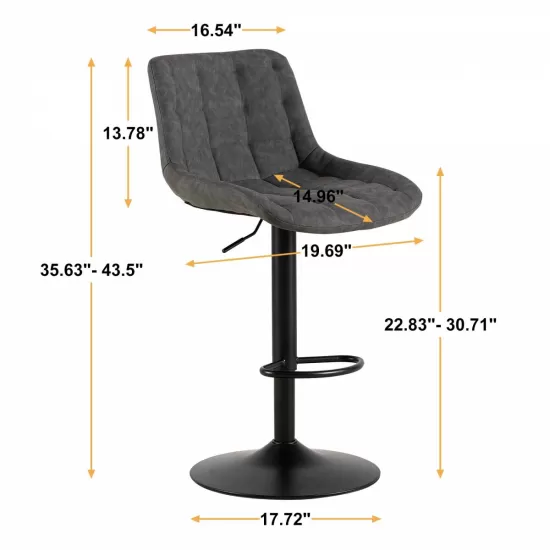 Grey Pu Leather Swivel Adjustable Height Bar Stool Chair For Kitchen(Set of 2) Grey Pu Leather Swivel Adjustable Height Bar Stool Chair For Kitchen(Set of 2)