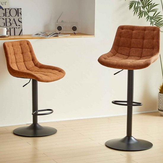 Brown Pu Leather Swivel Adjustable Height Bar Stool Chair For Kitchen(Set of 2)