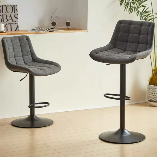 Grey Pu Leather Swivel Adjustable Height Bar Stool Chair For Kitchen(Set of 2) Grey Pu Leather Swivel Adjustable Height Bar Stool Chair For Kitchen(Set of 2)