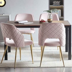 Pink Velvet Dining Chairs with Metal Legs and Hollow Back Upholstered Dining Chairs Set of 4