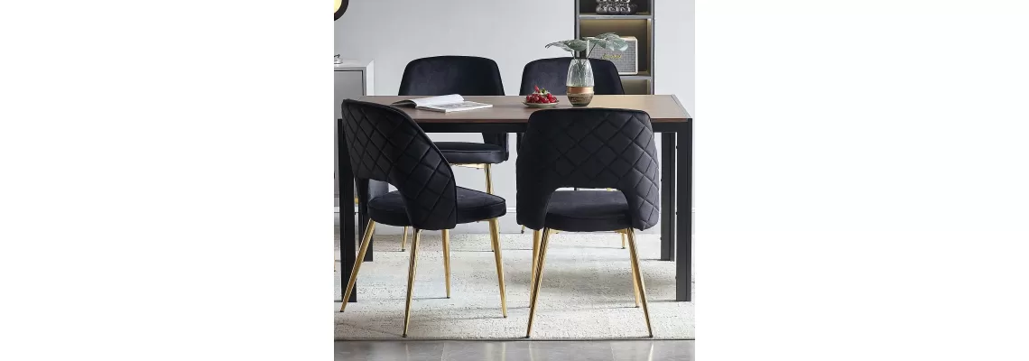 Black Velvet Dining Chairs with Metal Legs: Stylish and Comfortable Set of 4 Black Velvet Dining Chairs with Metal Legs: Stylish and Comfortable Set of 4
