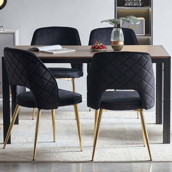 Black Velvet Dining Chairs with Metal Legs and Hollow Back Upholstered Dining Chairs Set of 4