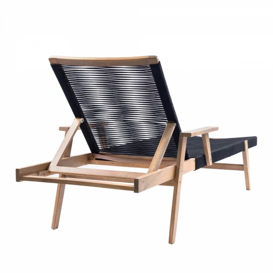 Patio Sunlounger, Sunbed for Backyard Poolside Porch Balcony Lawn, Acacia Wood and Rope
