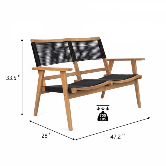 Patio Furniture Chair Black Rope Furniture Chairs 2 Seat Chair,Outdoor Conversation Sectional for Backyard Poolside, Garden