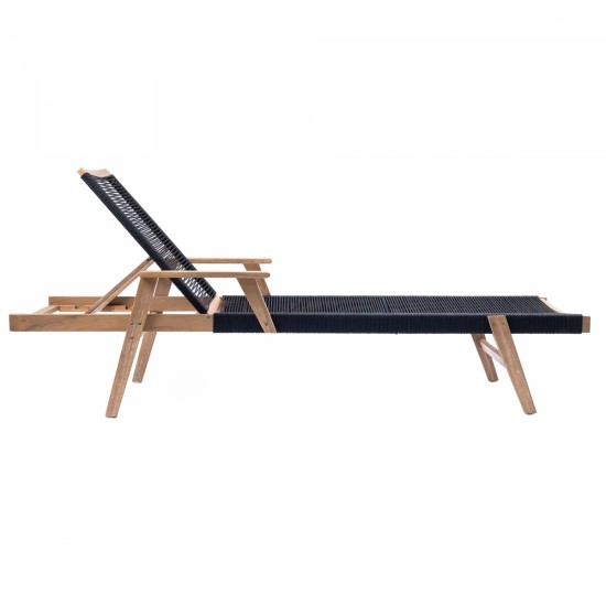 Patio Sunlounger, Sunbed for Backyard Poolside Porch Balcony Lawn, Acacia Wood and Rope