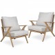 2 Pieces Patio Furniture Chairs, Set of 2 Outdoor Acacia Wood Sofa Set with Soft Seat for Garden, Backyard, Poolside, Bistro and Deck