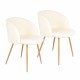 Adjust Legs Upholstered Teddy Faux Fur Dining Armrest Chair Set of 2 (Off White)