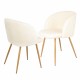 Adjust Legs Upholstered Teddy Faux Fur Dining Armrest Chair Set of 2 (Off White)