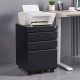 3-Drawer Mobile File Cabinet with Lock, Office Storage Filing Cabinet for Legal/Letter Size, Pre-Assembled Metal File Cabinet Except Wheels Under Desk(Black)