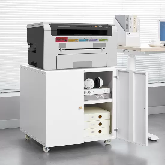 Metal Printer Stand with Storage Mobile Printer Tables for Small Spaces with Door Adjustable Shelf File Cabinet on Wheels for Home Office (White) Metal Printer Stand with Storage Mobile Printer Tables for Small Spaces with Door Adjustable Shelf File Cabinet on Wheels for Home Office (White)