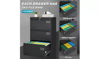   

3-Drawer Black Locking Metal Lateral File Cabinet for Home and Office Use