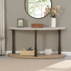 48 inch Long Semi Circle Demilune Sofa Table for Small Hallway Entryway Space, Wooden Half Moon Sturdy Console Tables, Grey&Natural Colour