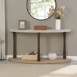 48 inch Long Semi Circle Demilune Sofa Table for Small Hallway Entryway Space, Wooden Half Moon Sturdy Console Tables, Grey&Natural Colour 48 inch Long Semi Circle Demilune Sofa Table for Small Hallway Entryway Space, Wooden Half Moon Sturdy Console Tables, Grey&Natural Colour