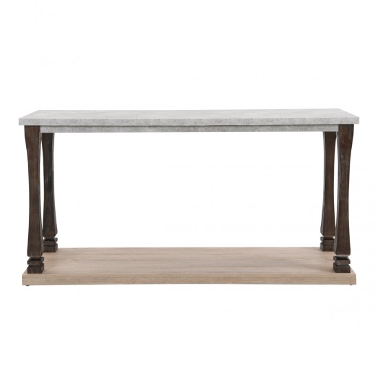 48 inch Long Rectangle Mid-Century Console Table for Entryway, Wood sofa Table with 2-Tier Storage Shelf, Grey Tabletop