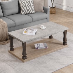 Rectangle Mid-Century Coffee Table for Living Room, Wood Coffee Table with 2-Tier Storage Shelf, Square Center Table Wooden Accent Cocktail End Table for Home, Grey Tabletop