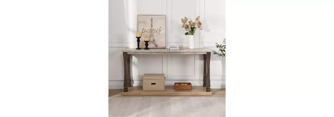 Modern Grey 60-Inch Console Table with 2-Tier Storage for Stylish Entryways Modern Grey 60-Inch Console Table with 2-Tier Storage for Stylish Entryways