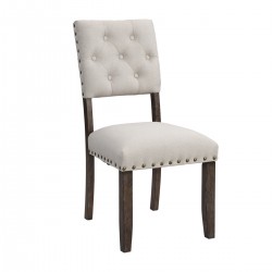 Modern Tufted Back Upholstered Fabric Dining Chair Set of 2, Nailhead Trim Chairs, Beige Colour